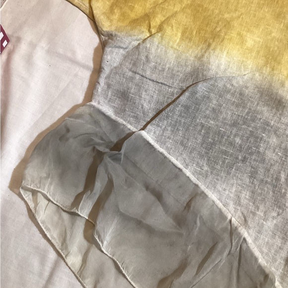 Belle France Linen Oversized Blouse Short Sleeve Pull Over Shirt Grey/Yellow L - Picture 10 of 13